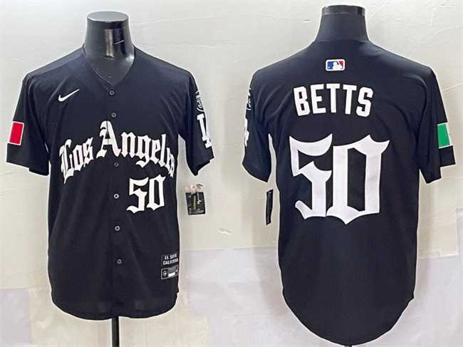 Mens Los Angeles Dodgers #50 Mookie Betts Black Mexico 2025 LA Gothic Style With Fernando Patch Vapor Premier Limited Stitched Jersey